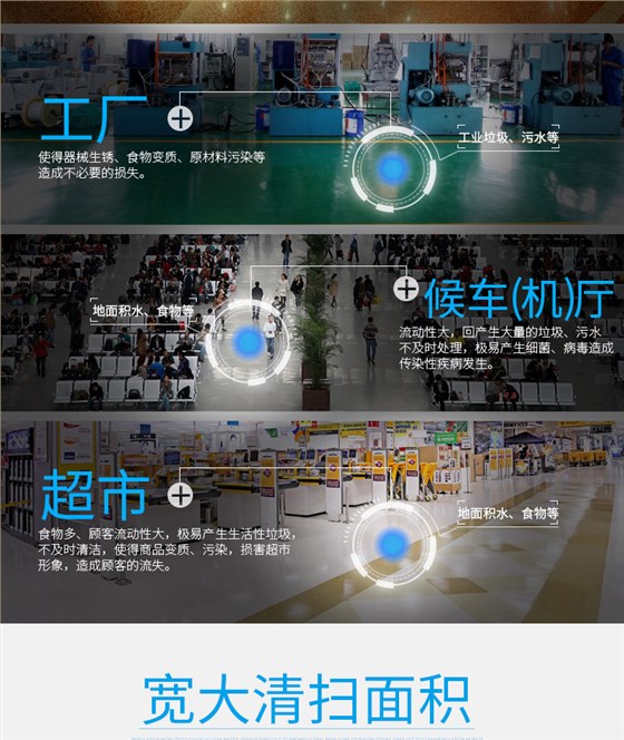 潔博士洗地機適用于超市、候車(chē)廳、工廠(chǎng)等場(chǎng)所